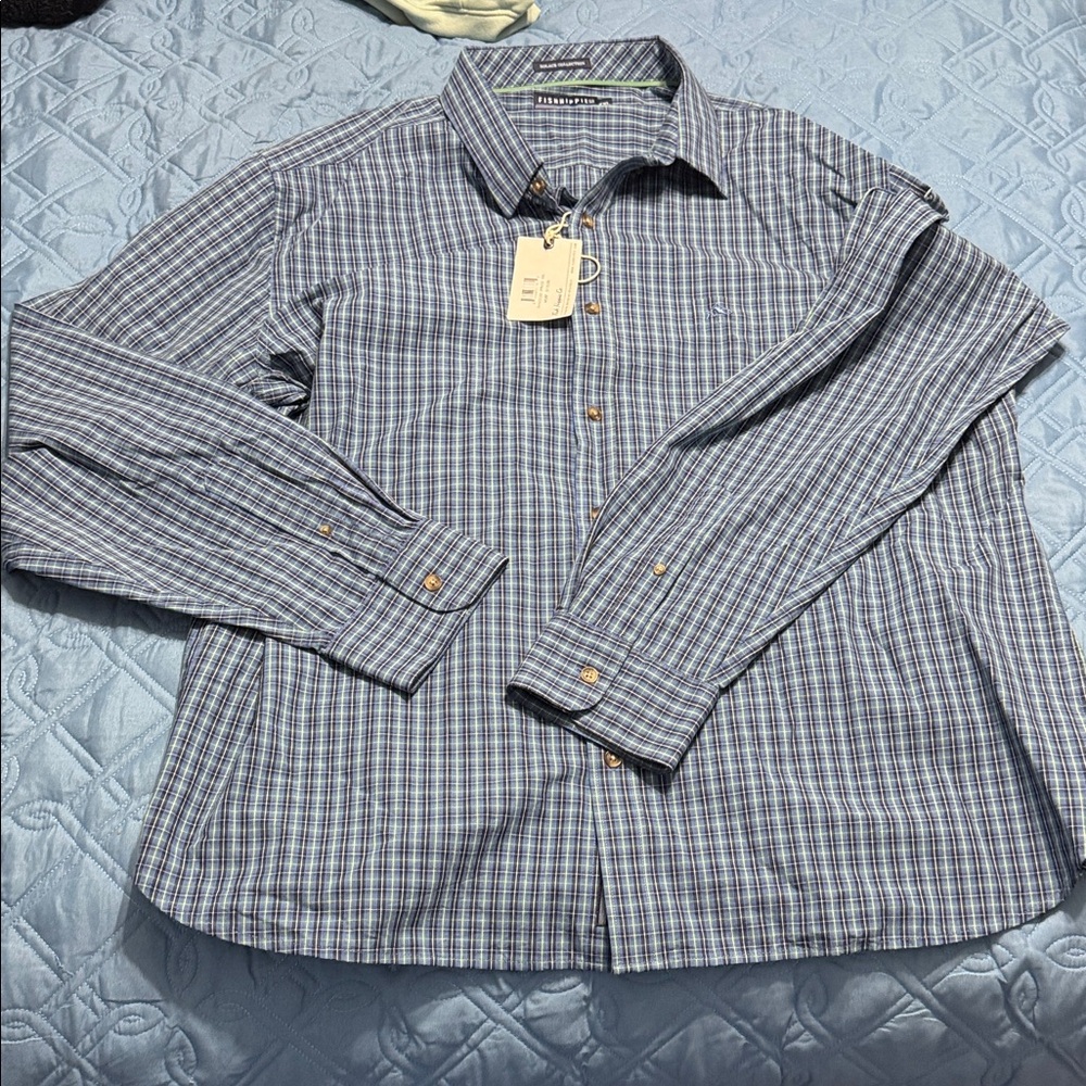 Fish Hippie Men's Navy and Green Plaid Shirt